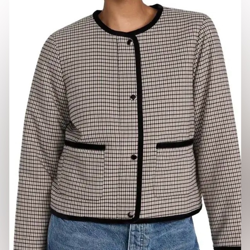 Joie Women's Cream Plaid Blazer with Black Accents, With Front Buttons. S